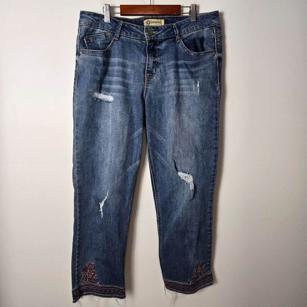 Democracy Size 10 Slim Straight Flood Embroidered Frayed Hem Jeans